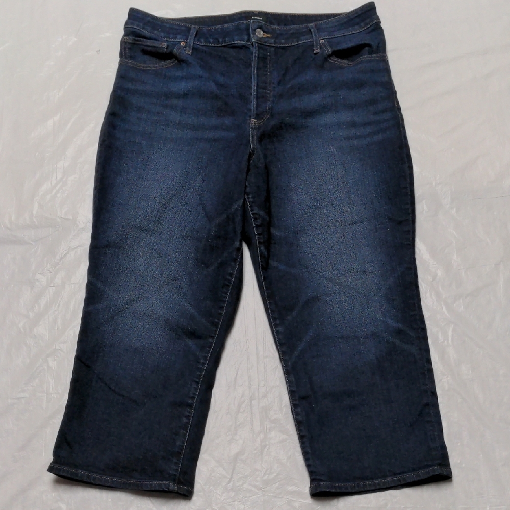 Express Relaxed Straight Ankle High Rise Stretch Jeans Dark Wash Size 16S